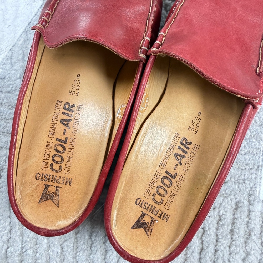 Mephisto Cool-Air Mules Women 8 Red Leather Portugal Wedge Slip On Comfort Shoes - Picture 6 of 14